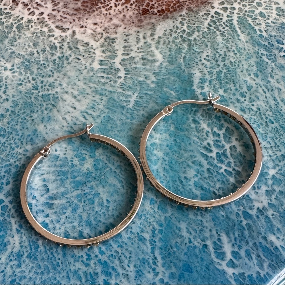 Sterling silver and diamond hoop earrings